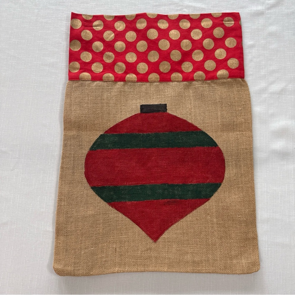 Hand Painted Ornament Design -Reusable Burlap Gift Bag 22”x16”